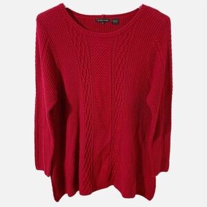 Jeanne Pierre 100% Cotton Tunic Length Knit Long Sleeve Rounded Neck Sweater 🔴